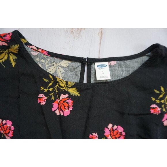 Old Navy Black Floral Ruffle-Sleeve Shift Dress– Size S - Picture 3 of 7